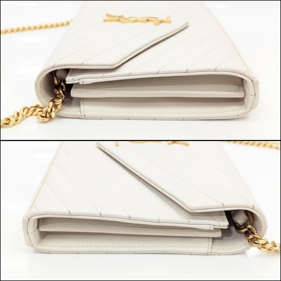 ✨️💎AUTHENTIC  SAINT LAURENT CASSANDRE CHAIN WALLET IN GRAIN DE POUDRE LEATHER - Picture 4 of 15